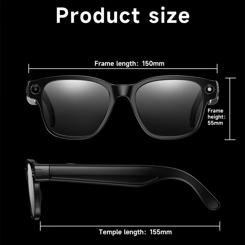 Smart Glasses With 8M HD camera 1200P anti-shake HD video AI intelligent voice assistant Real-time translation Object recognion
