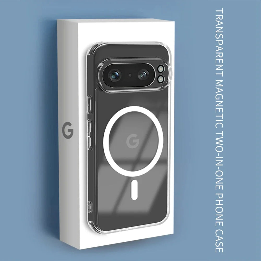 Luxury Transparent Magsafe Magnetic Case for Google Pixel 9A 10 9 8 7 6 Pro 9 Pro XL 8A 7A 6A Wireless Charging Clear TPU Cover