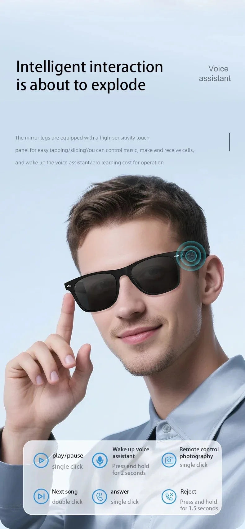 Smart Glasses Bluetooth Call Outdoor Sports Headphones AI Voice Navigation Photochromic Lens Waterproof Anti-UV Smart Sunglasses