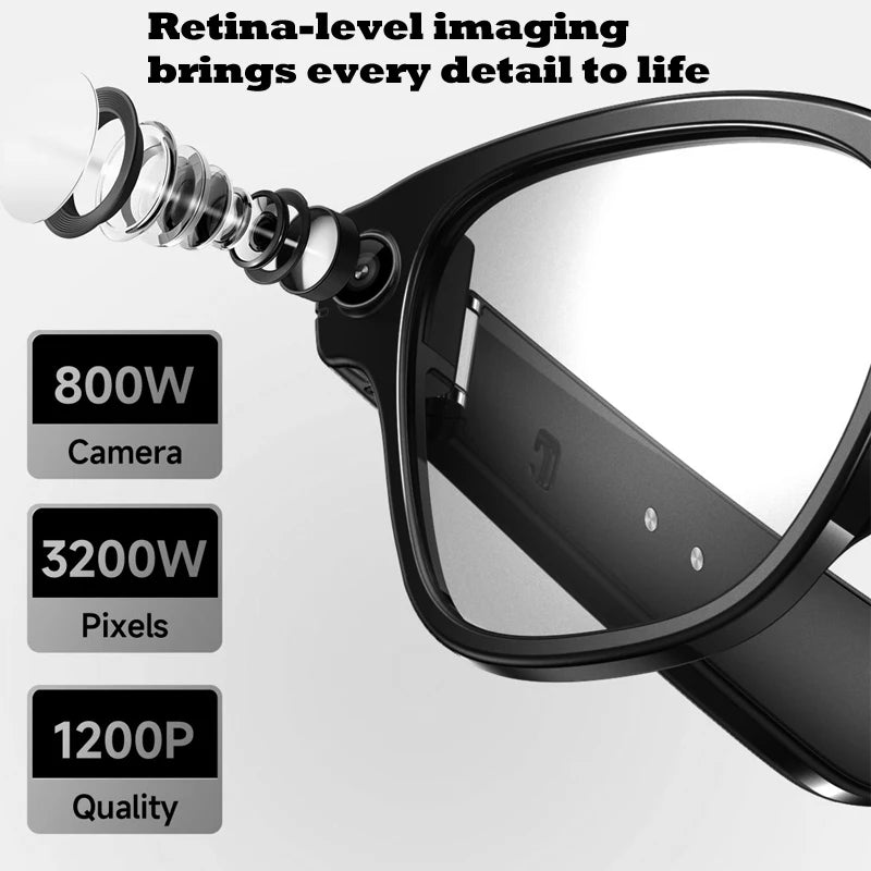 Smart Glasses With 8M HD camera 1200P anti-shake HD video AI intelligent voice assistant Real-time translation Object recognion