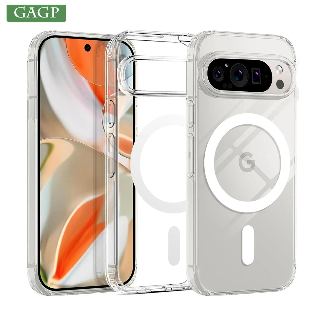 Luxury Transparent Magsafe Magnetic Case for Google Pixel 9A 10 9 8 7 6 Pro 9 Pro XL 8A 7A 6A Wireless Charging Clear TPU Cover