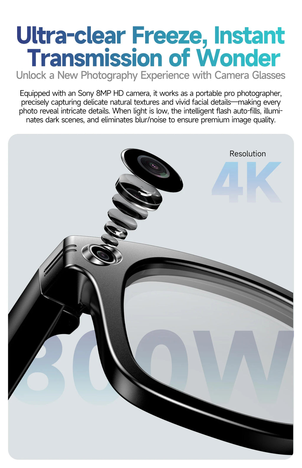 AI Smart Glasses 800W Anti Shake HD Camera Video Recording Languages Translation Sunglasses Bluetooth Call Music Play Man Women