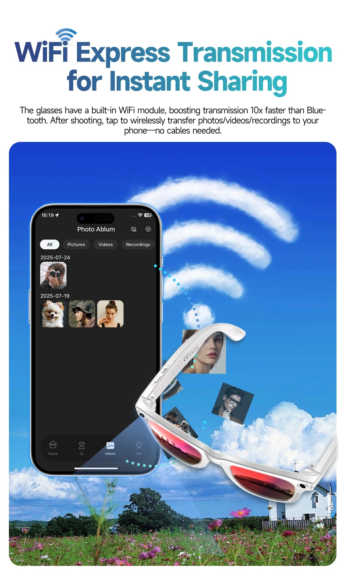 AI Smart Glasses 800W Anti Shake HD Camera Video Recording Languages Translation Sunglasses Bluetooth Call Music Play Man Women