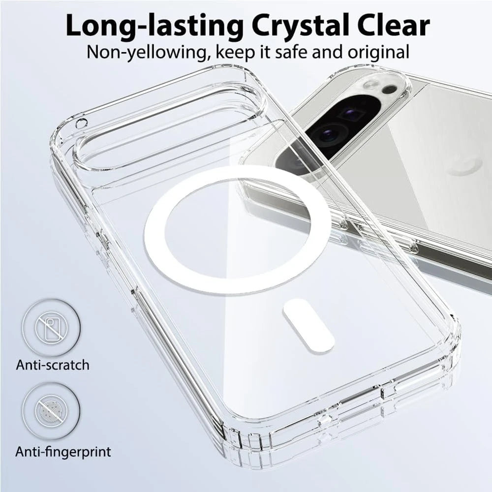 Luxury Transparent Magsafe Magnetic Case for Google Pixel 9A 10 9 8 7 6 Pro 9 Pro XL 8A 7A 6A Wireless Charging Clear TPU Cover