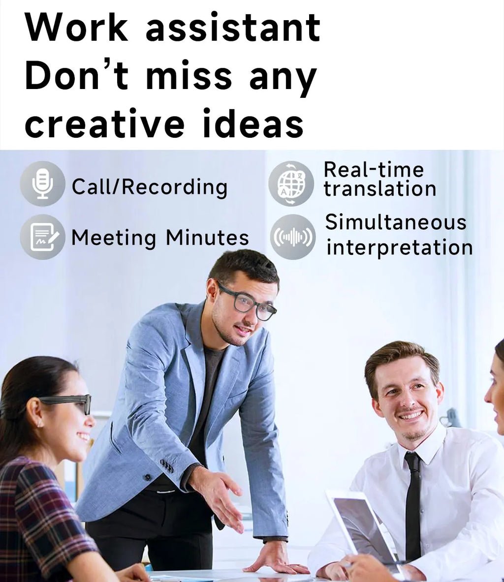 Smart Glasses With 8M HD camera 1200P anti-shake HD video AI intelligent voice assistant Real-time translation Object recognion