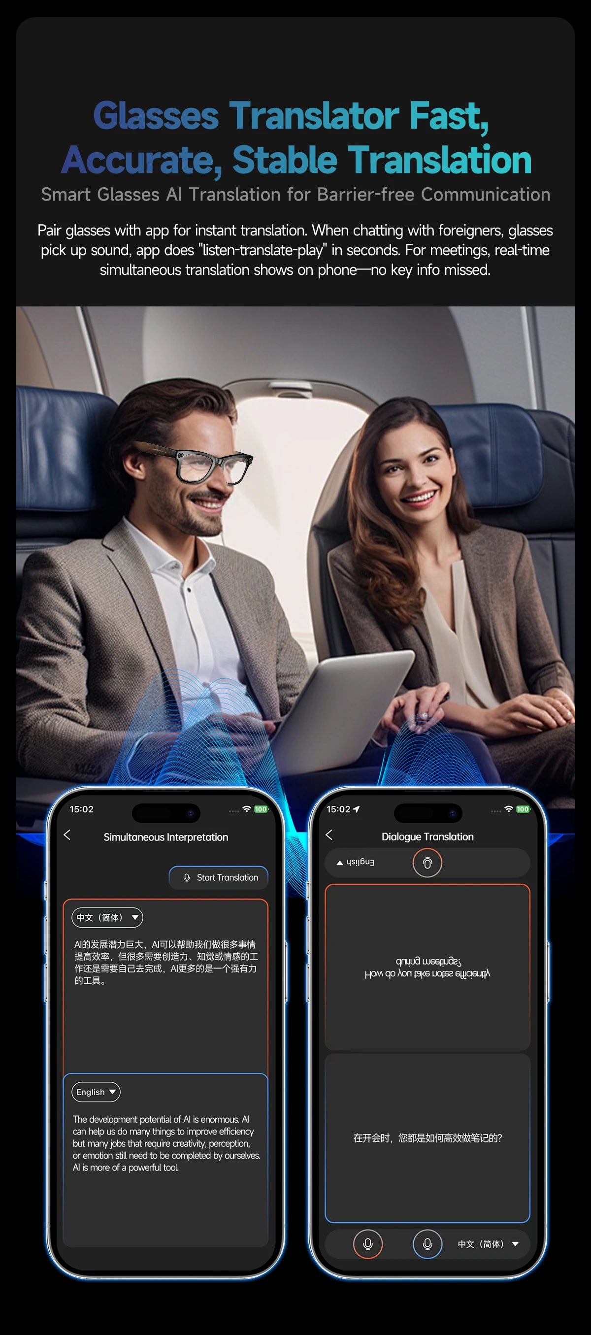 AI Smart Glasses 800W Anti Shake HD Camera Video Recording Languages Translation Sunglasses Bluetooth Call Music Play Man Women