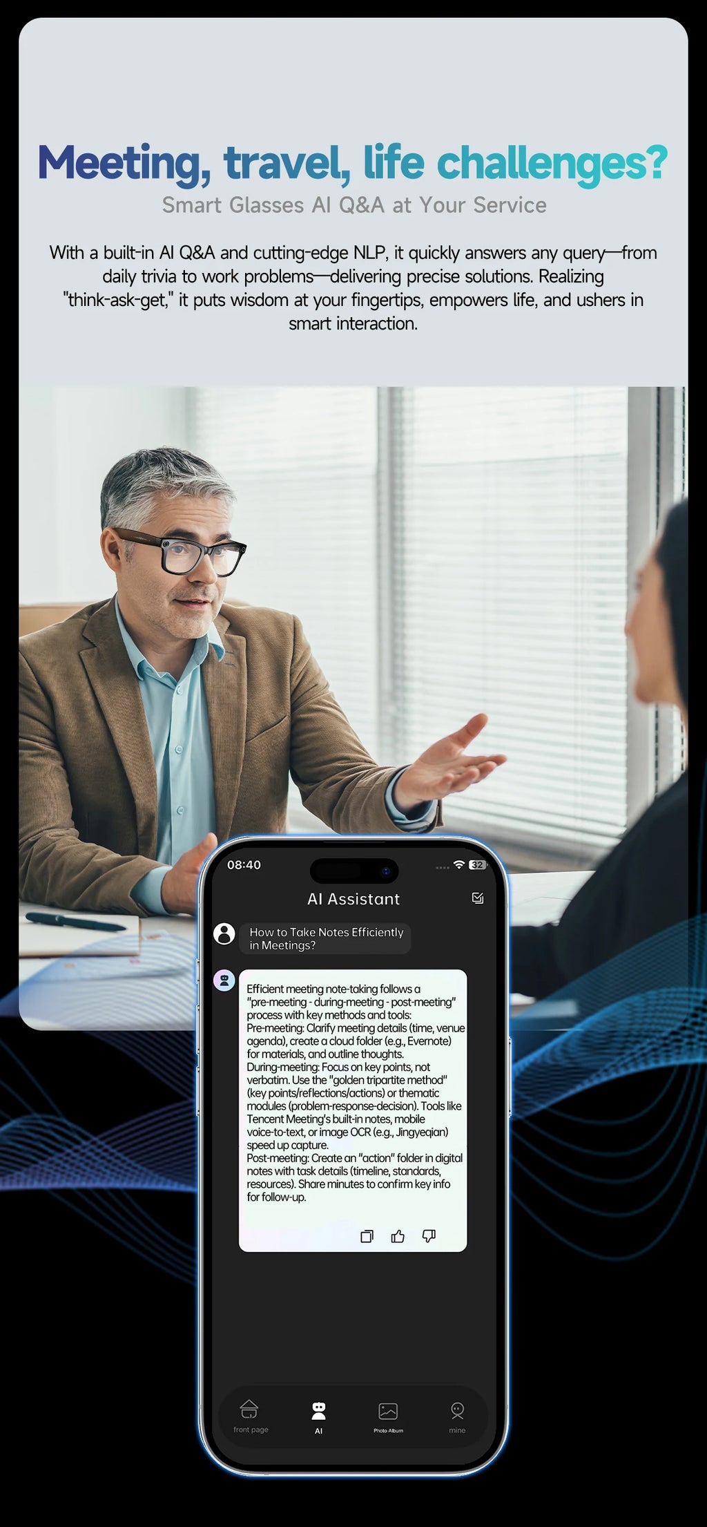 AI Smart Glasses 800W Anti Shake HD Camera Video Recording Languages Translation Sunglasses Bluetooth Call Music Play Man Women