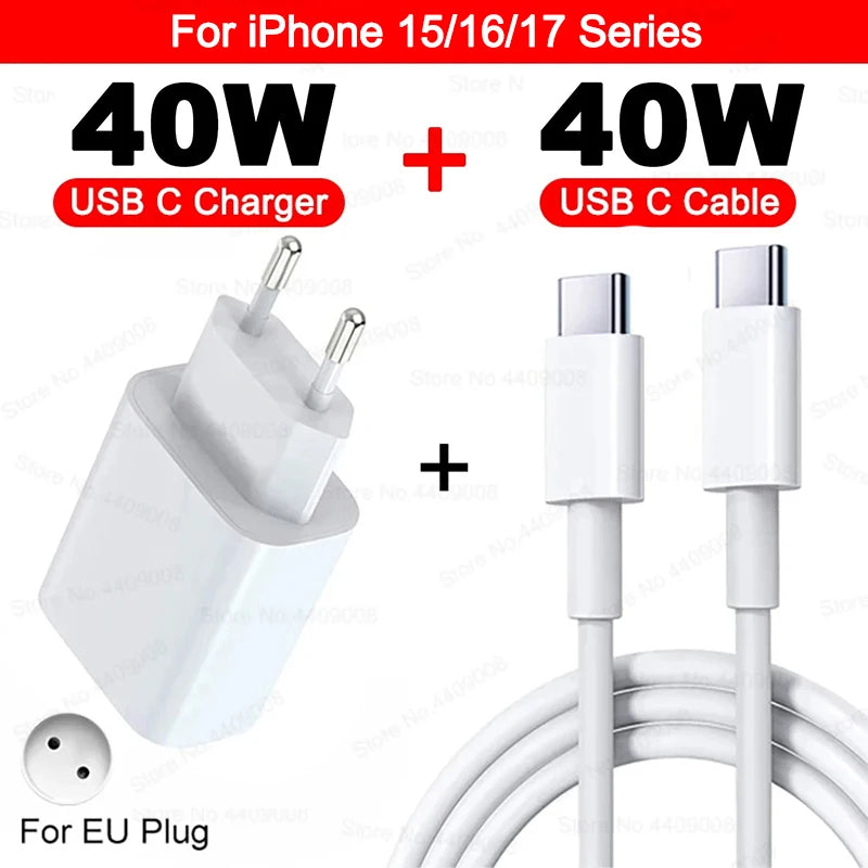 For Apple Original 40W Type C Fast Charger For iPhone 16 15 14 13 12 11 Pro Max Plus PD Charging Cable Charger Phone Accessories