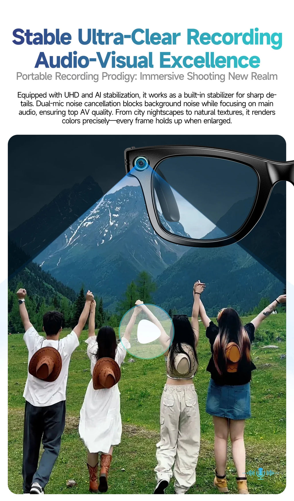 AI Smart Glasses 800W Anti Shake HD Camera Video Recording Languages Translation Sunglasses Bluetooth Call Music Play Man Women