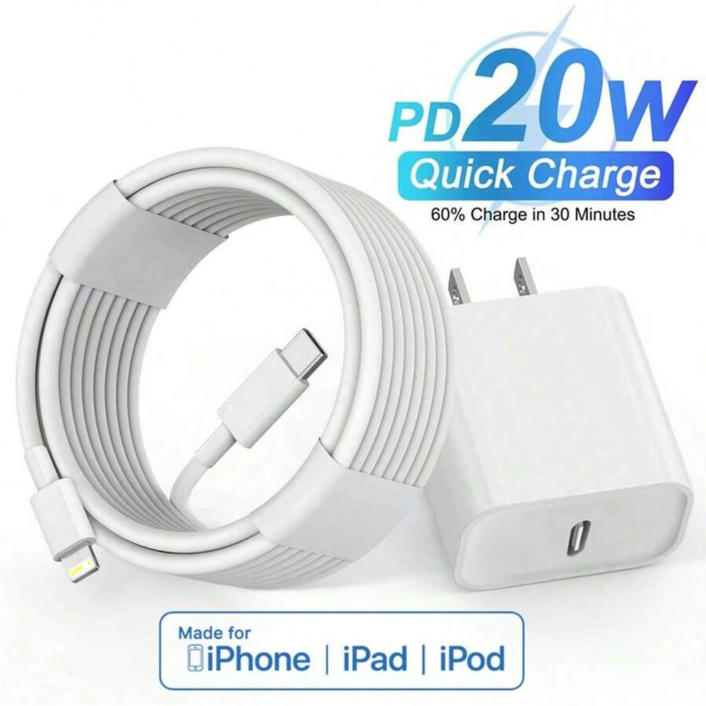20W PD USB-C Power Adapter Fast Charger For iPhone 14 13 12 11 Pro Max USB Type C Wall Quick Charging X XS XR 7 8 6 Plus Cable