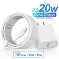 20W PD USB-C Power Adapter Fast Charger For iPhone 14 13 12 11 Pro Max USB Type C Wall Quick Charging X XS XR 7 8 6 Plus Cable