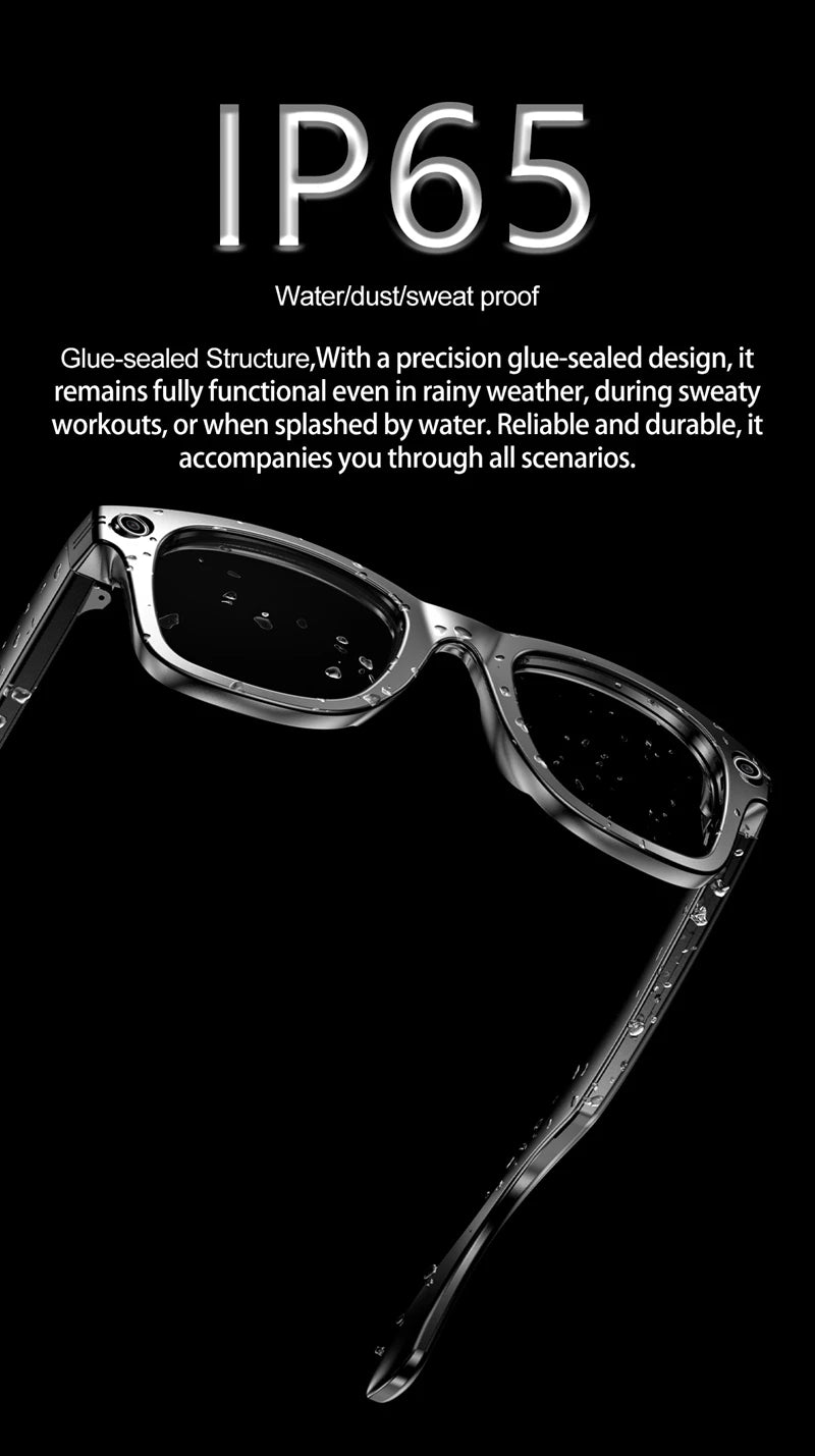 AI Smart Glasses With Camera Photo Sense Bluetooth Music Call Intelligent Recording IP65 Waterproof Bluetooth Glasses