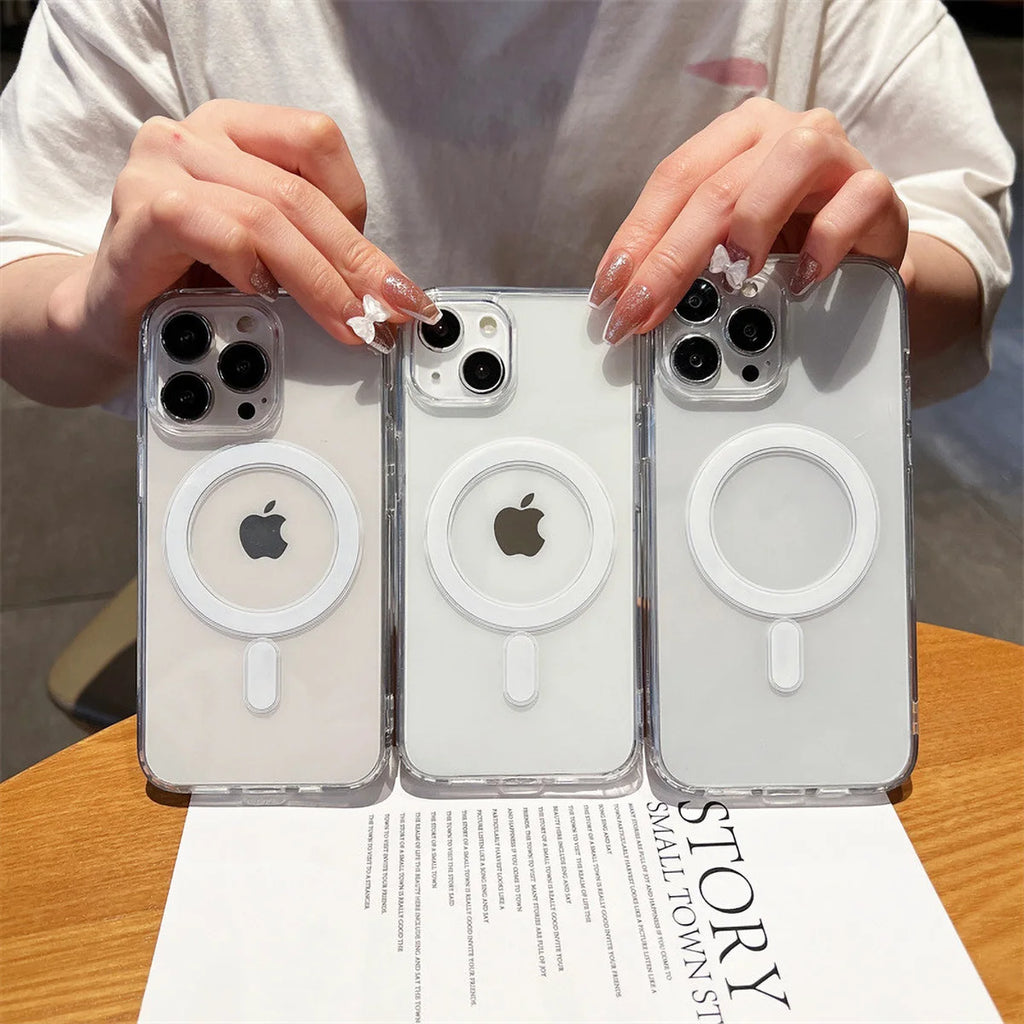 Transparent Magnetic Phone Case For iPhone 17 Pro Max 16 13 11 15 14 12 17 Air 17Promax Soft Silicone Shockproof Funda Cover