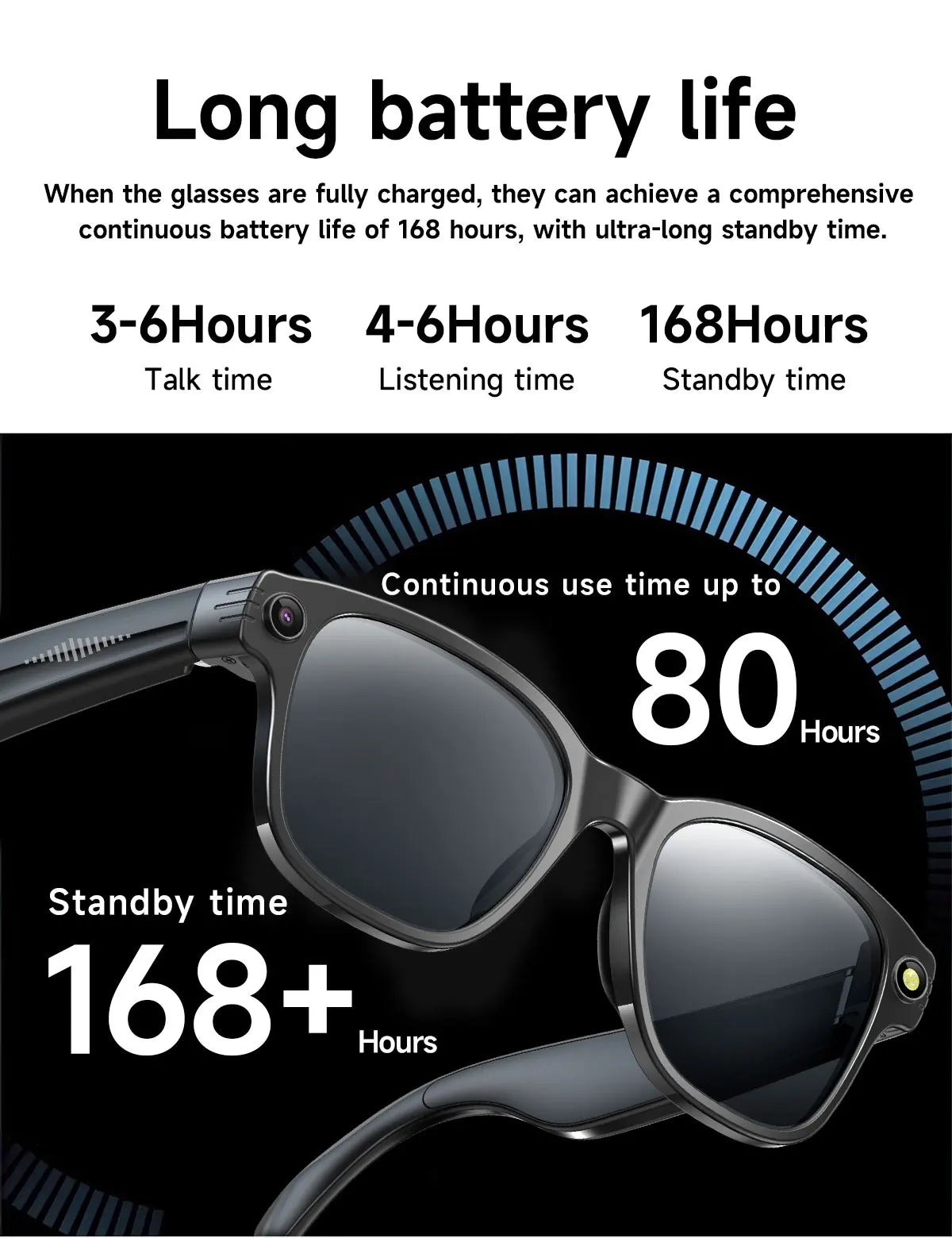 Smart Glasses With 8M HD camera 1200P anti-shake HD video AI intelligent voice assistant Real-time translation Object recognion