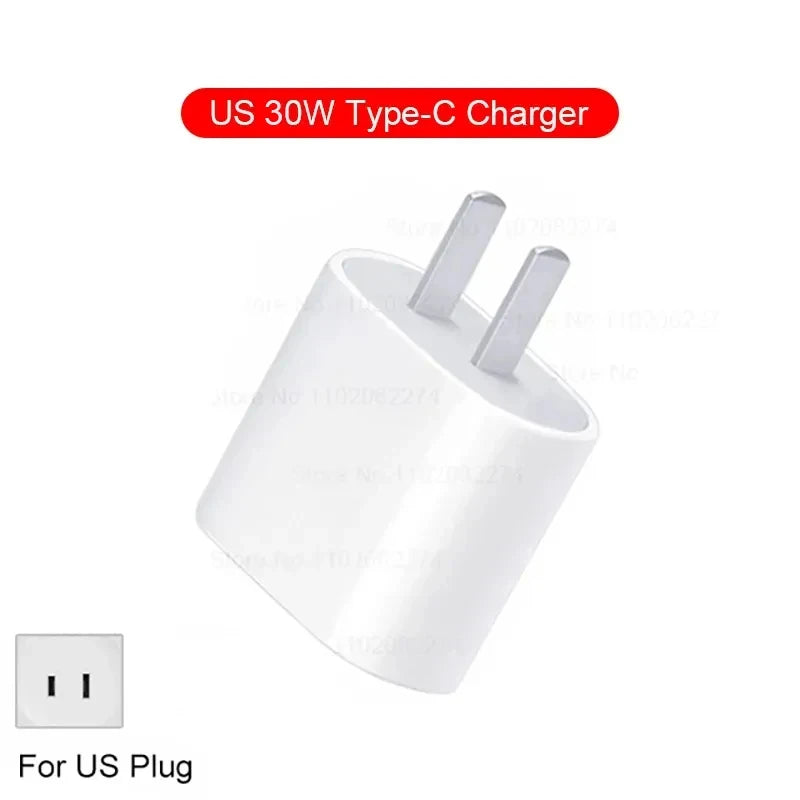 For Apple PD 30W USB Type C Charger For iPhone 15 13 12 11 14 16 Pro Max Plus XR X iPad Fast Charger Adapter Fast Charging Cable