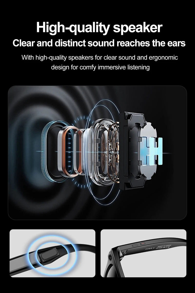 AI Smart Glasses With Camera Photo Sense Bluetooth Music Call Intelligent Recording IP65 Waterproof Bluetooth Glasses