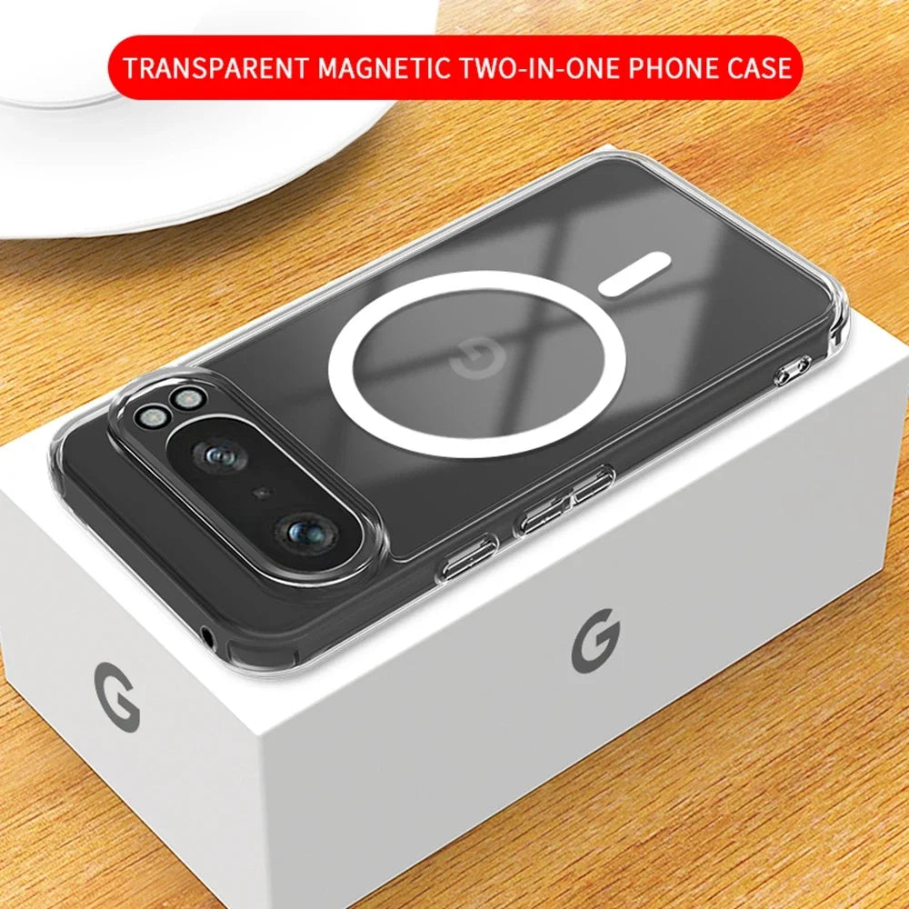 Luxury Transparent Magsafe Magnetic Case for Google Pixel 9A 10 9 8 7 6 Pro 9 Pro XL 8A 7A 6A Wireless Charging Clear TPU Cover